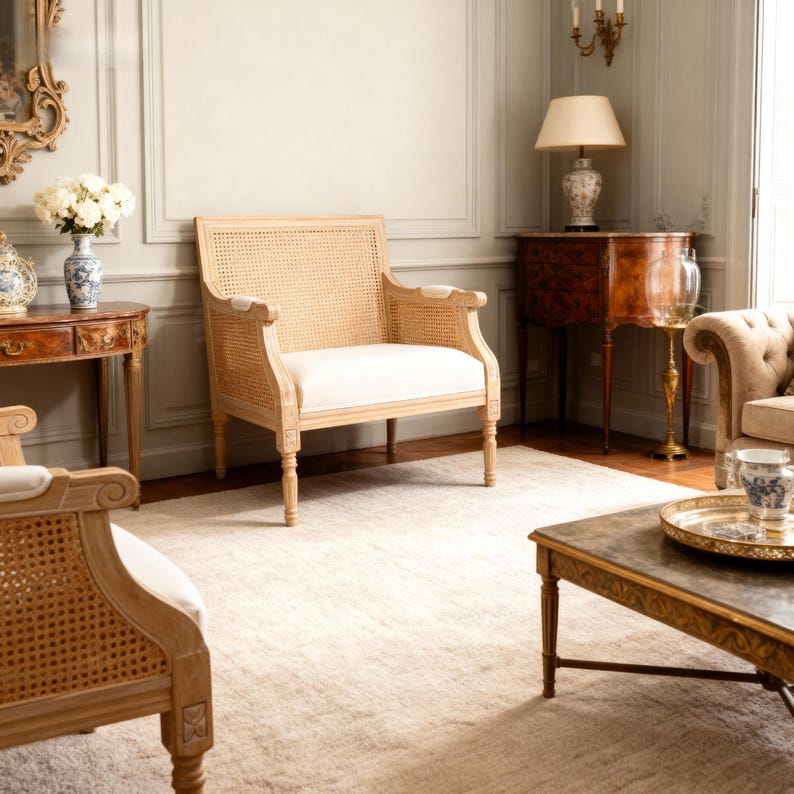 Cane Back Accent Chair – French Country, Whitewashed Rubberwood