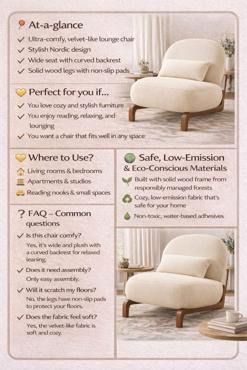Nordic Velvet Lounge Chair – Cozy Accent Chair with Wood Legs