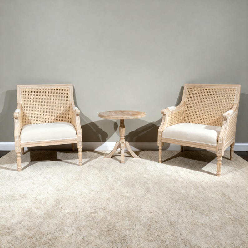 Cane Back Accent Chair – French Country, Whitewashed Rubberwood