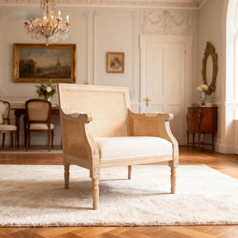 Cane Back Accent Chair – French Country, Whitewashed Rubberwood