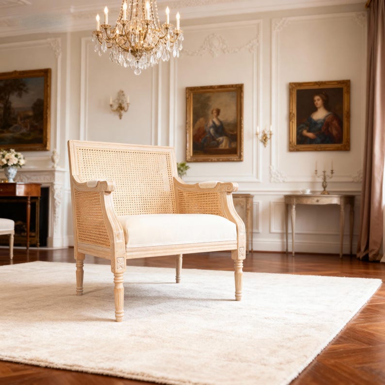 Cane Back Accent Chair – French Country, Whitewashed Rubberwood