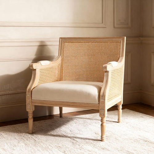 Cane Back Accent Chair – French Country, Whitewashed Rubberwood