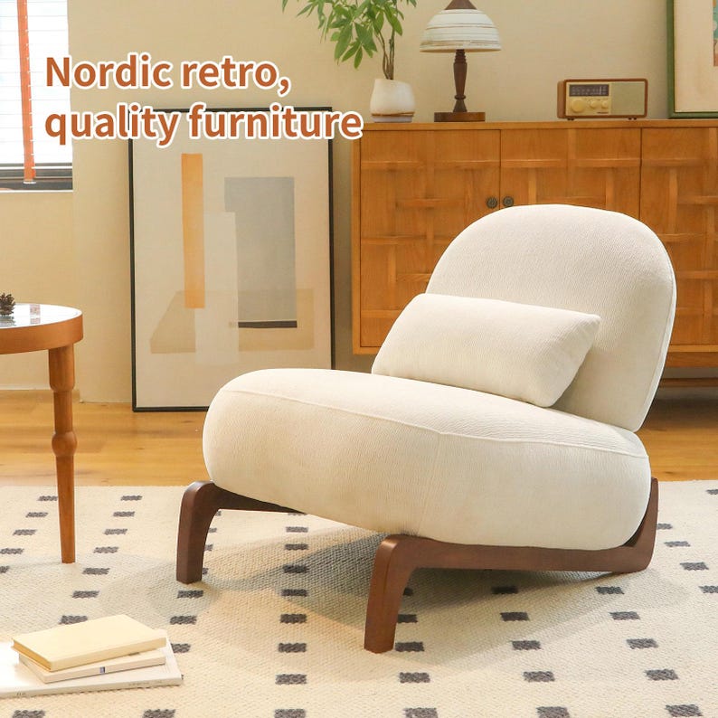 Nordic Velvet Lounge Chair – Cozy Accent Chair with Wood Legs