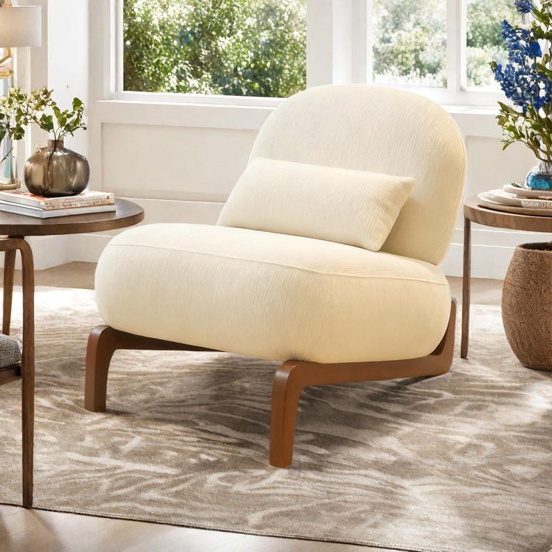 Nordic Velvet Lounge Chair – Cozy Accent Chair with Wood Legs