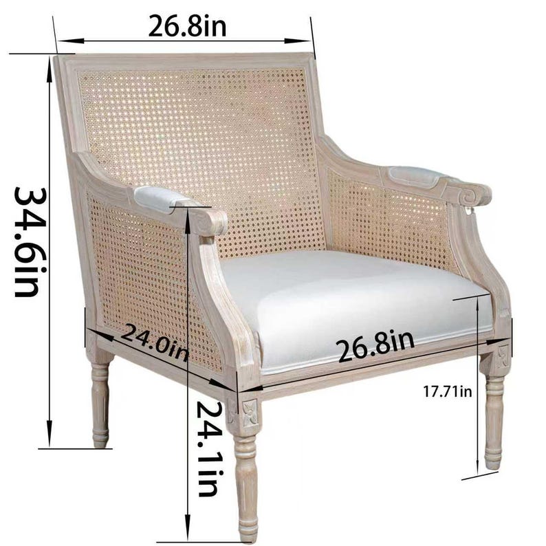 Cane Back Accent Chair – French Country, Whitewashed Rubberwood