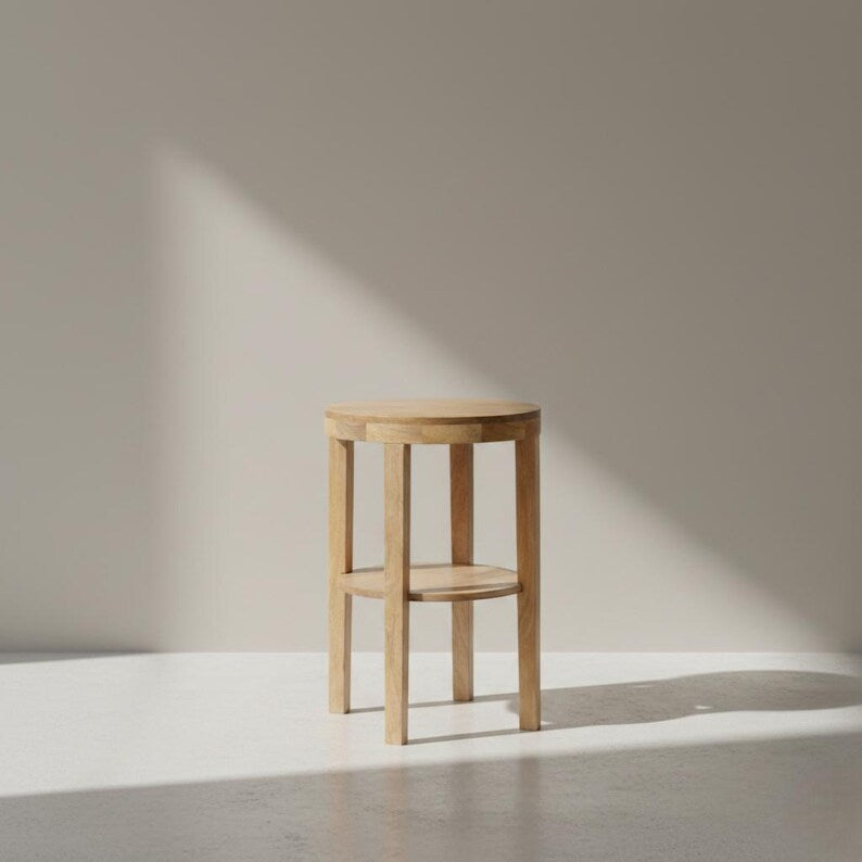 Solid Wood End Table with Shelf – Minimalist Natural Wood Side Table