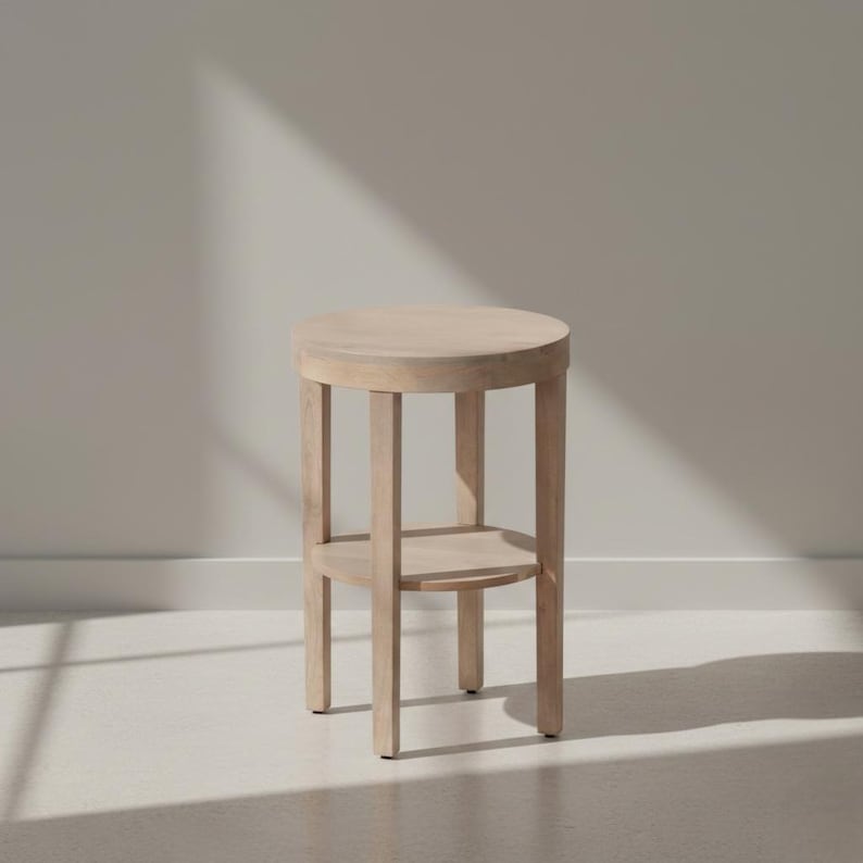 Solid Wood End Table with Shelf – Minimalist Natural Wood Side Table