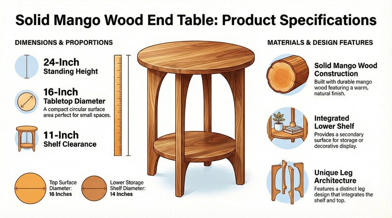 Solid Wood End Table with Shelf – Minimalist Natural Wood Side Table
