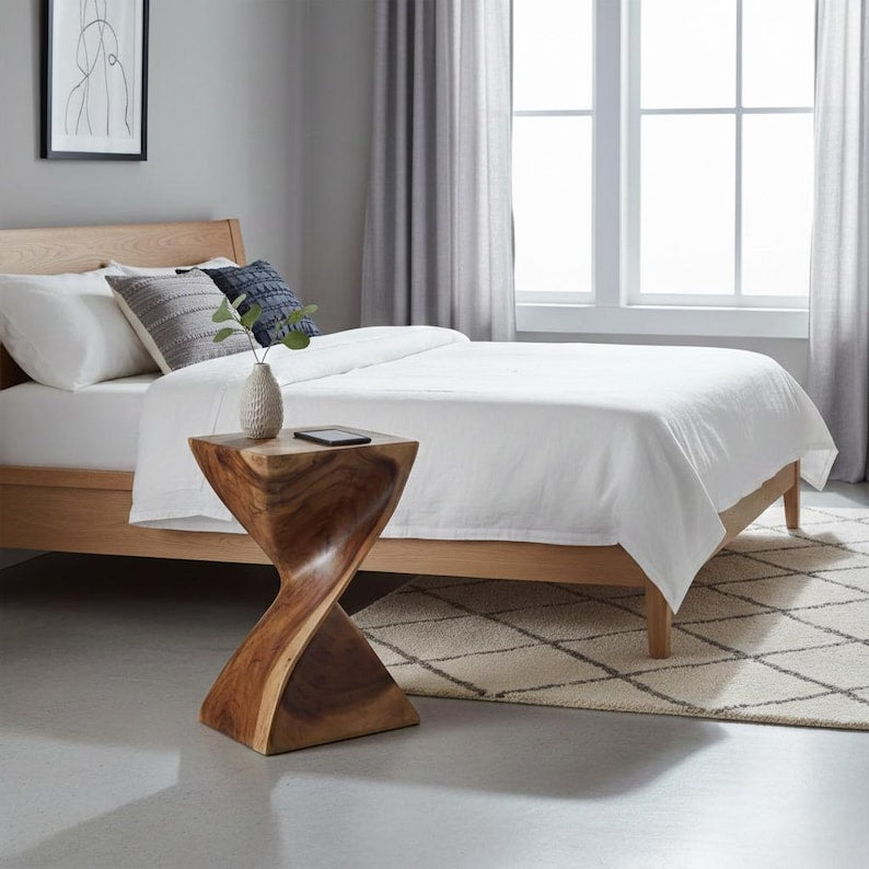 Modern Sculptural Wooden Side Table with Artistic Design