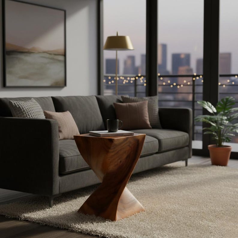 Modern Sculptural Wooden Side Table with Artistic Design