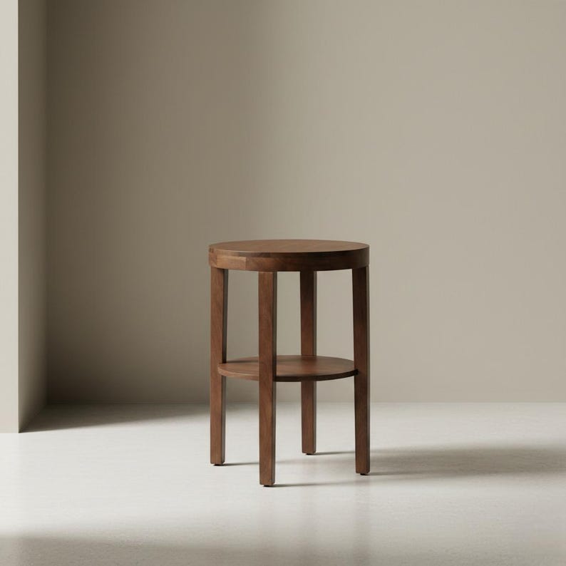 Solid Wood End Table with Shelf – Minimalist Natural Wood Side Table