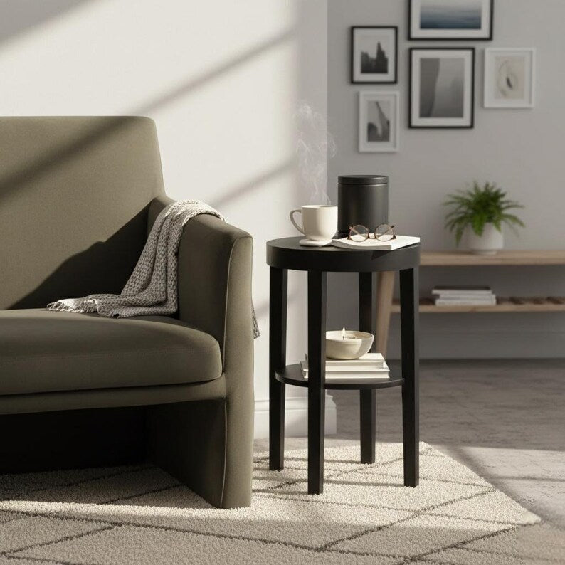 Solid Wood End Table with Shelf – Minimalist Natural Wood Side Table