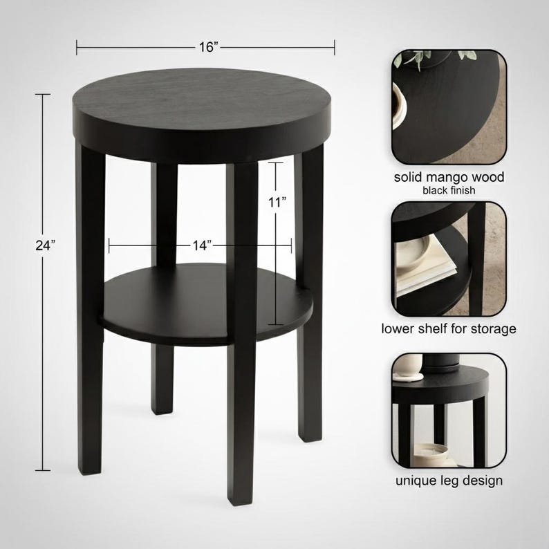 Solid Wood End Table with Shelf – Minimalist Natural Wood Side Table