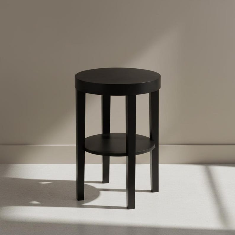 Solid Wood End Table with Shelf – Minimalist Natural Wood Side Table