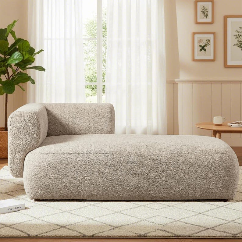 Cream Bouclé Chaise Lounge – Sculptural Modern Sofa for Relaxing