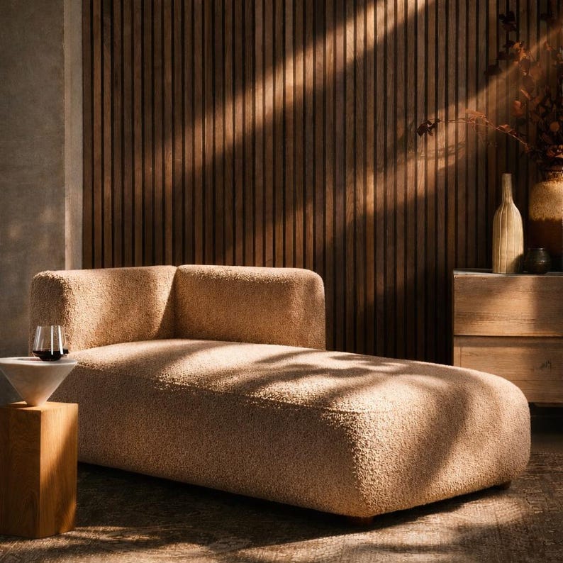 Cream Bouclé Chaise Lounge – Sculptural Modern Sofa for Relaxing