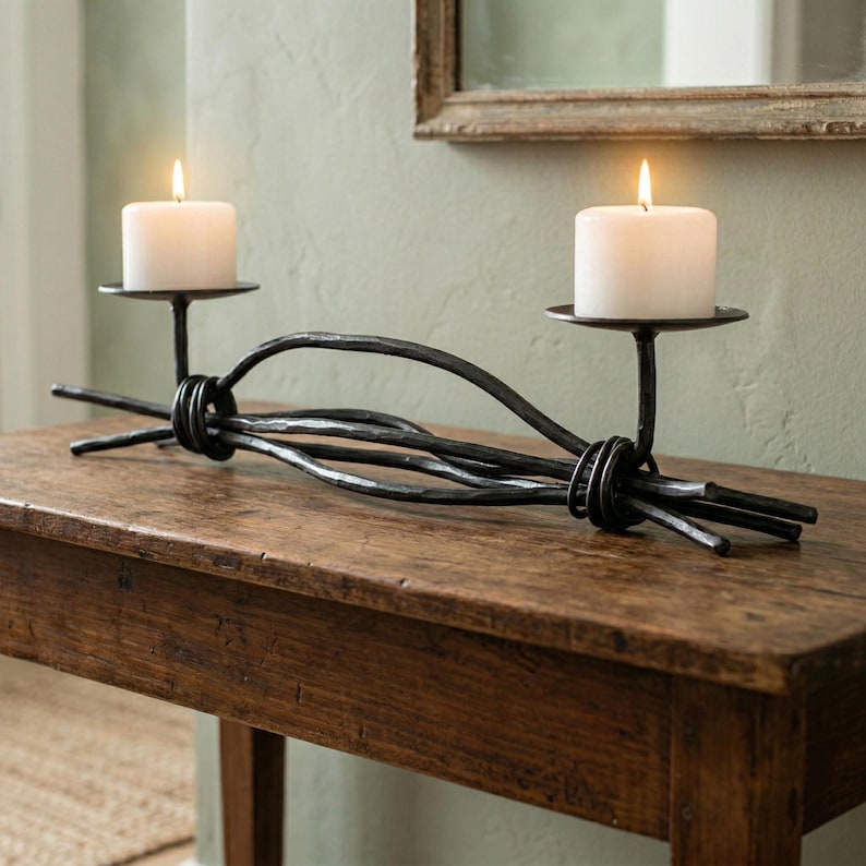Iron Double Candle Holder – Decorative Black Metal Candle Stand