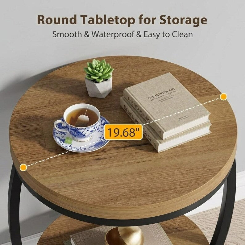 2-Tier Industrial Side Table with Metal Frame and Storage