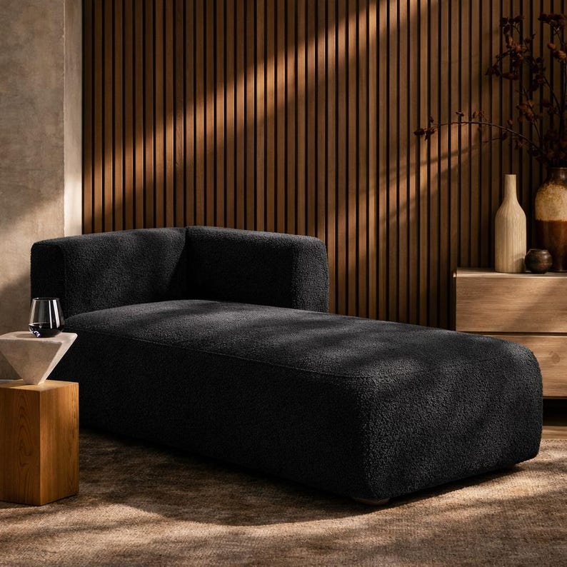 Cream Bouclé Chaise Lounge – Sculptural Modern Sofa for Relaxing