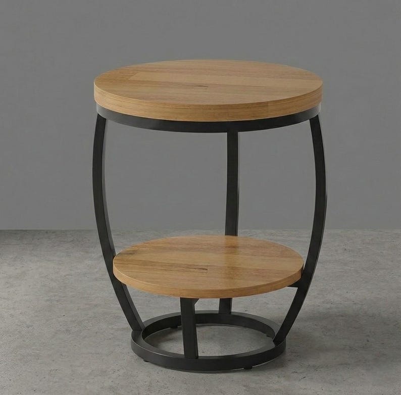 2-Tier Industrial Side Table with Metal Frame and Storage