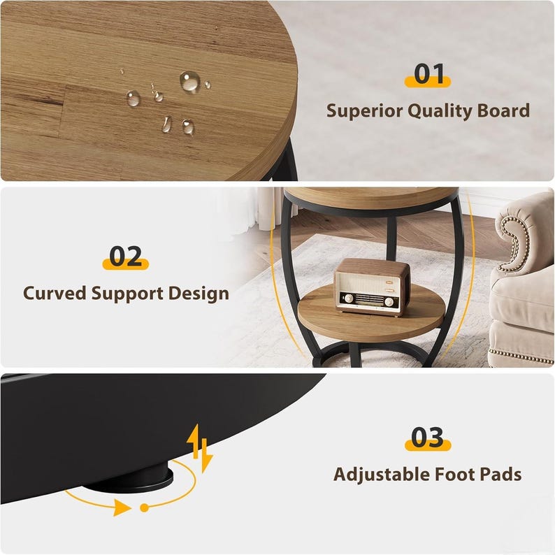 2-Tier Industrial Side Table with Metal Frame and Storage