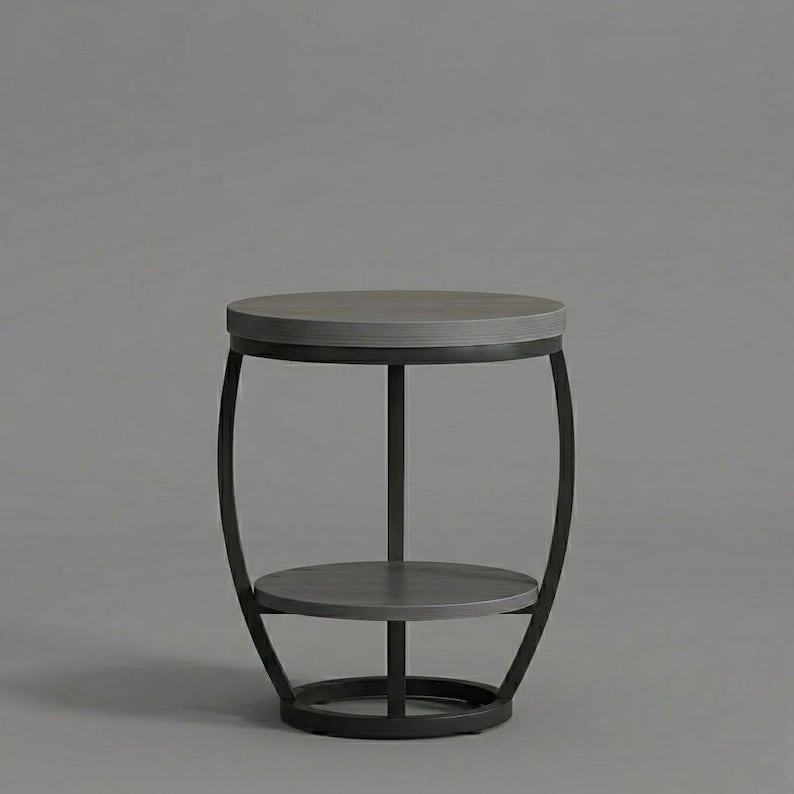 2-Tier Industrial Side Table with Metal Frame and Storage